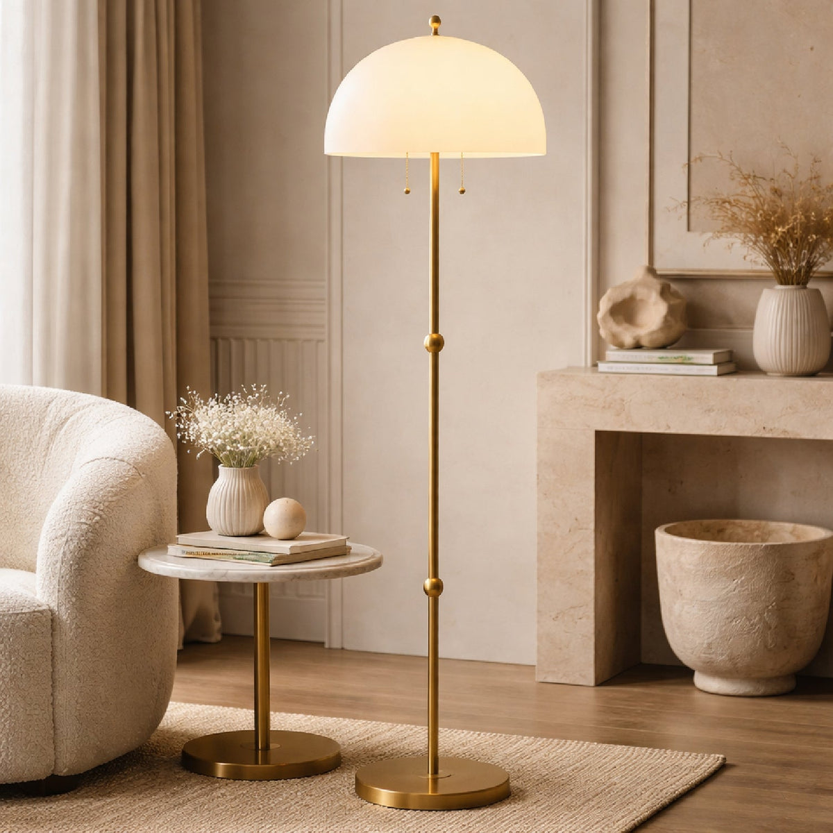 Modern European furniture - White Glass Dome Floor Lamp - www.oroa.com
