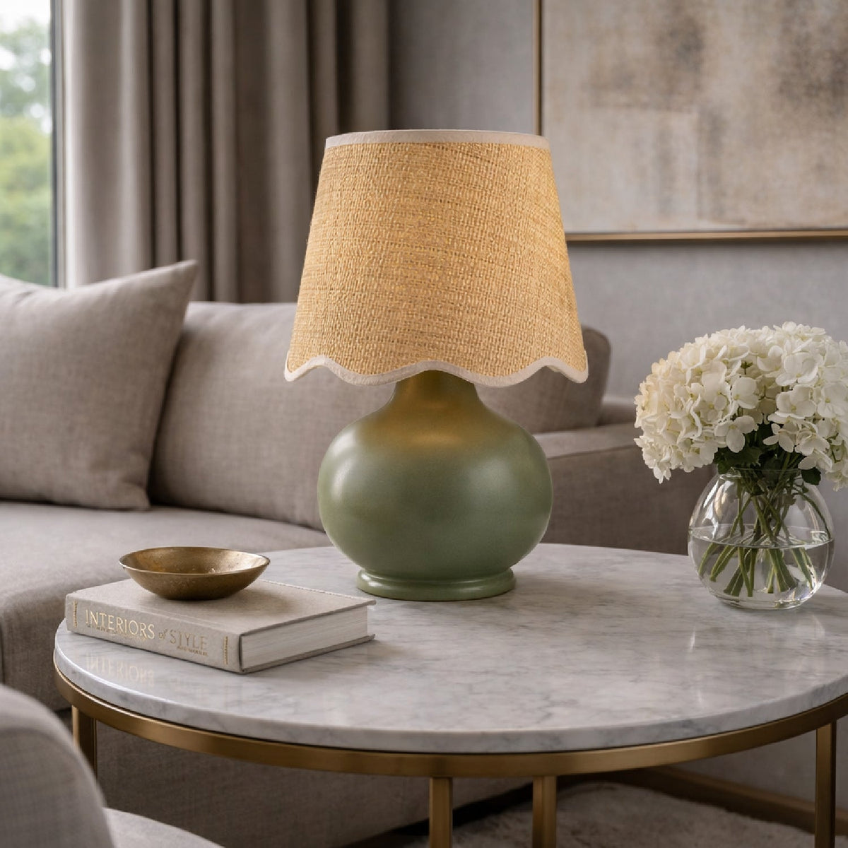 Modern European furniture - Scalloped Raffia Shade Table Lamp - www.oroa.com