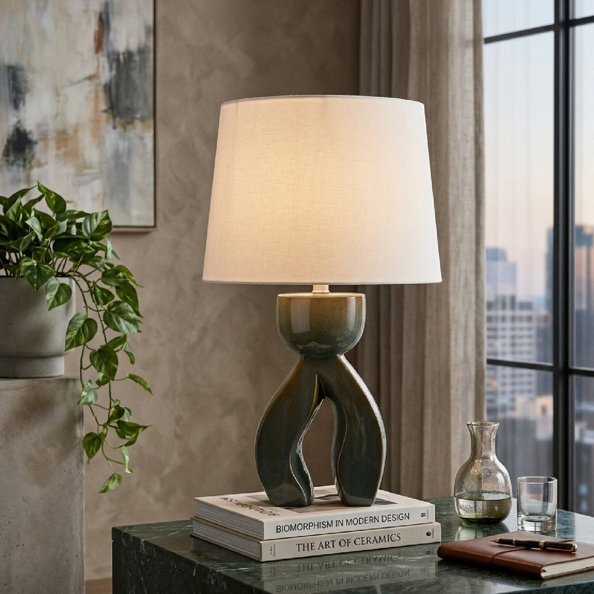 Modern European furniture - Glazed Green Ceramic Table Lamp - www.oroa.com