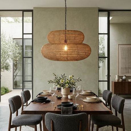 Modern European furniture - Brown Woven 2-Tier Pendant Lamp - www.oroa.com