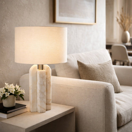 Modern European furniture - White Marble Linen Table Lamp S - www.oroa.com