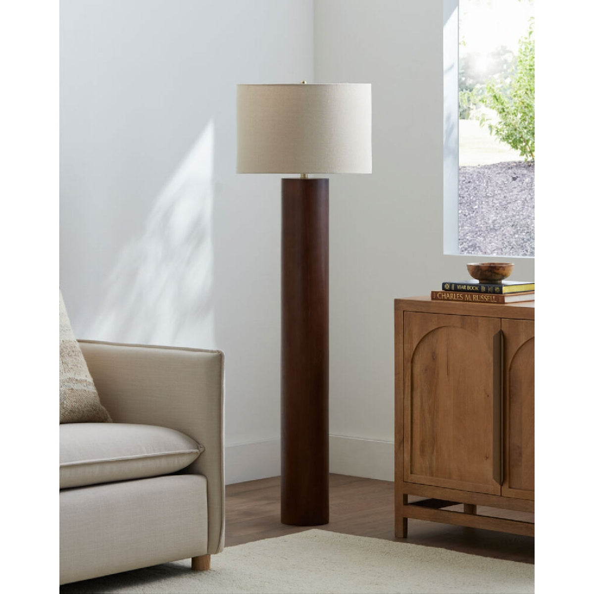 Modern European furniture - Cylindrical Rubberwood Accent Floor Lamp - www.oroa.com