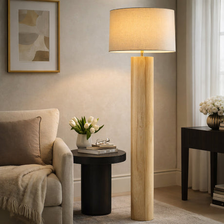 Modern European furniture - Cylindrical Rubberwood Accent Floor Lamp - www.oroa.com