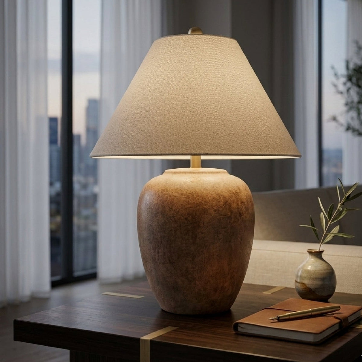 Modern European furniture - Glazed Brown Ceramic Table Lamp - www.oroa.com