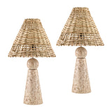 Modern European furniture - Travertine Base Rattan Table Lamps (2) - www.oroa.com