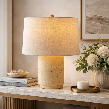 Modern European furniture - Travertine Base Accent Table Lamp - www.oroa.com
