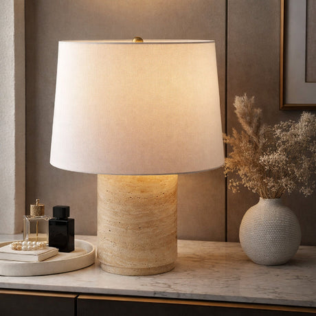 Modern European furniture - Travertine Base Accent Table Lamp - www.oroa.com