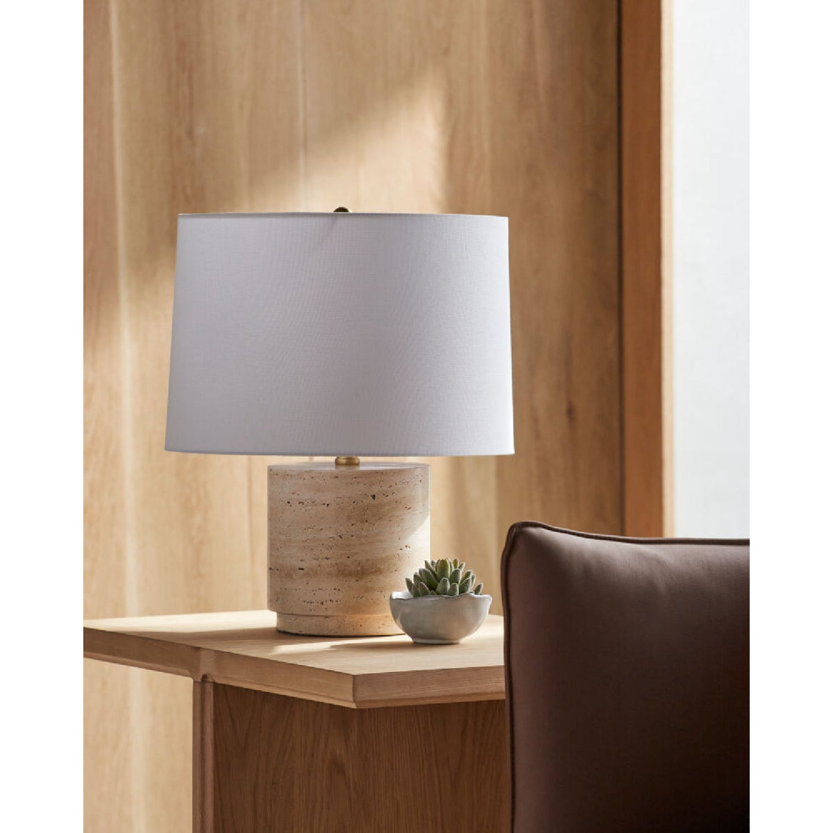 Modern European furniture - Travertine Base Accent Table Lamp - www.oroa.com