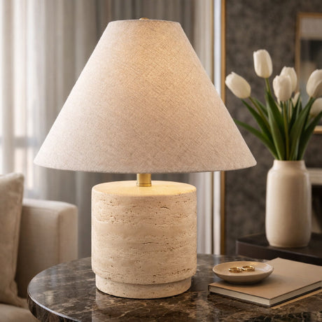 Modern European furniture - Travertine Base Accent Table Lamp - www.oroa.com