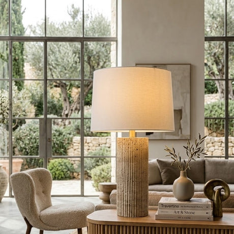 Modern European furniture - Reeded Travertine Accent Table Lamp - www.oroa.com