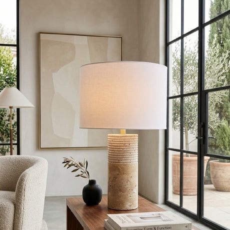 Modern European furniture - Cylindrical Travertine Accent Table Lamp - www.oroa.com