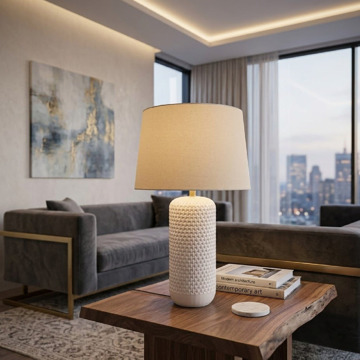 Modern European furniture - Cream Painted Ceramic Table Lamp - www.oroa.com