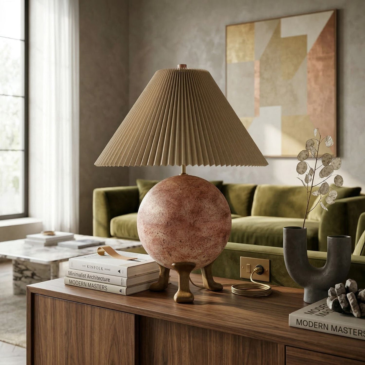 Modern European furniture - Pleated Linen Cement Table Lamp - www.oroa.com
