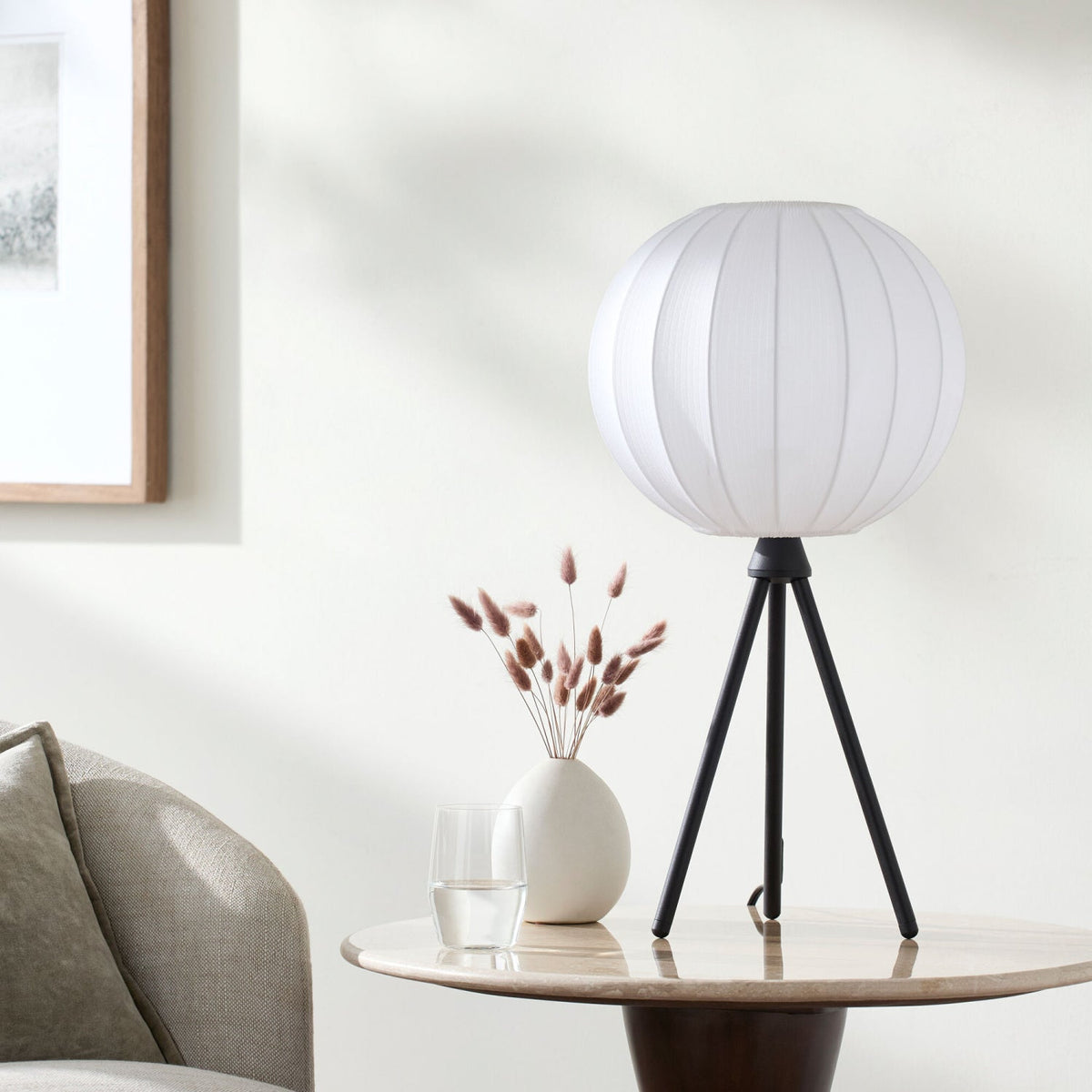 Modern European furniture - White Cotton Tripod Table Lamp - www.oroa.com