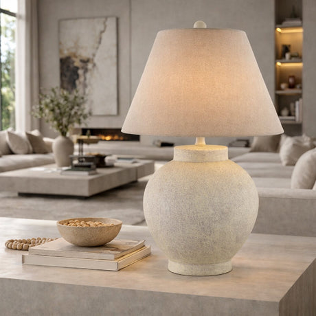 Modern European furniture - Ceramic Beige Linen Table Lamp - www.oroa.com