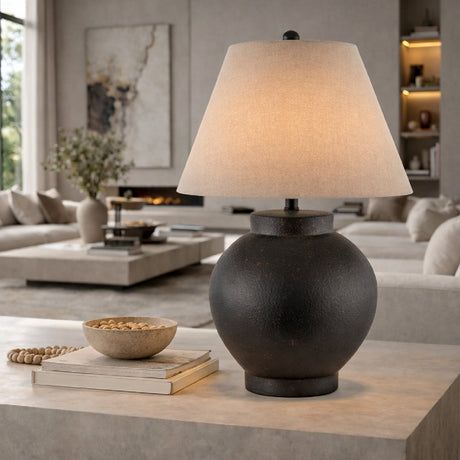 Modern European furniture - Ceramic Beige Linen Table Lamp - www.oroa.com