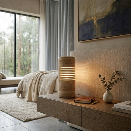 Modern European furniture - Beige Travertine Accent Table Lamp - www.oroa.com