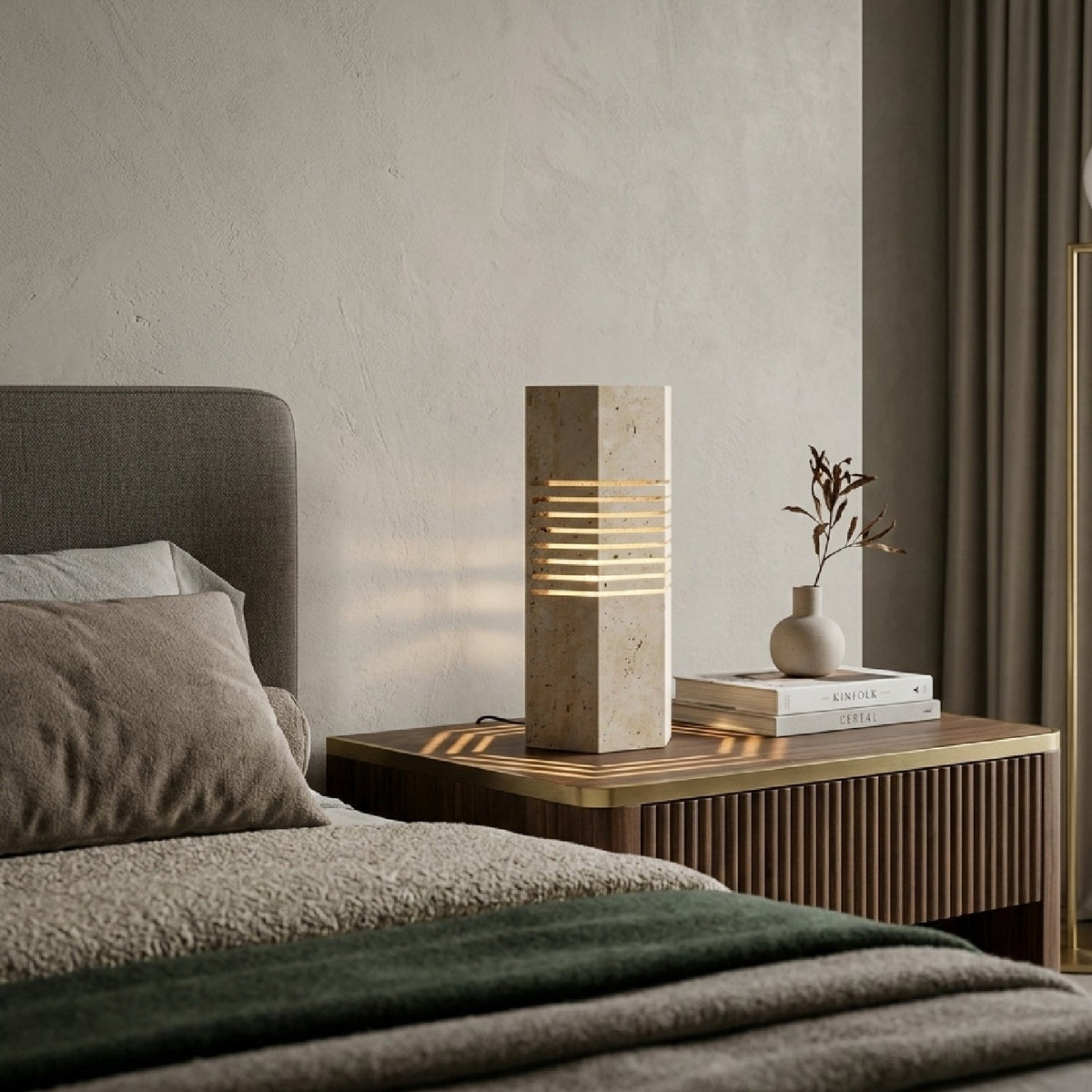 Modern European furniture - Beige Travertine Accent Table Lamp - www.oroa.com