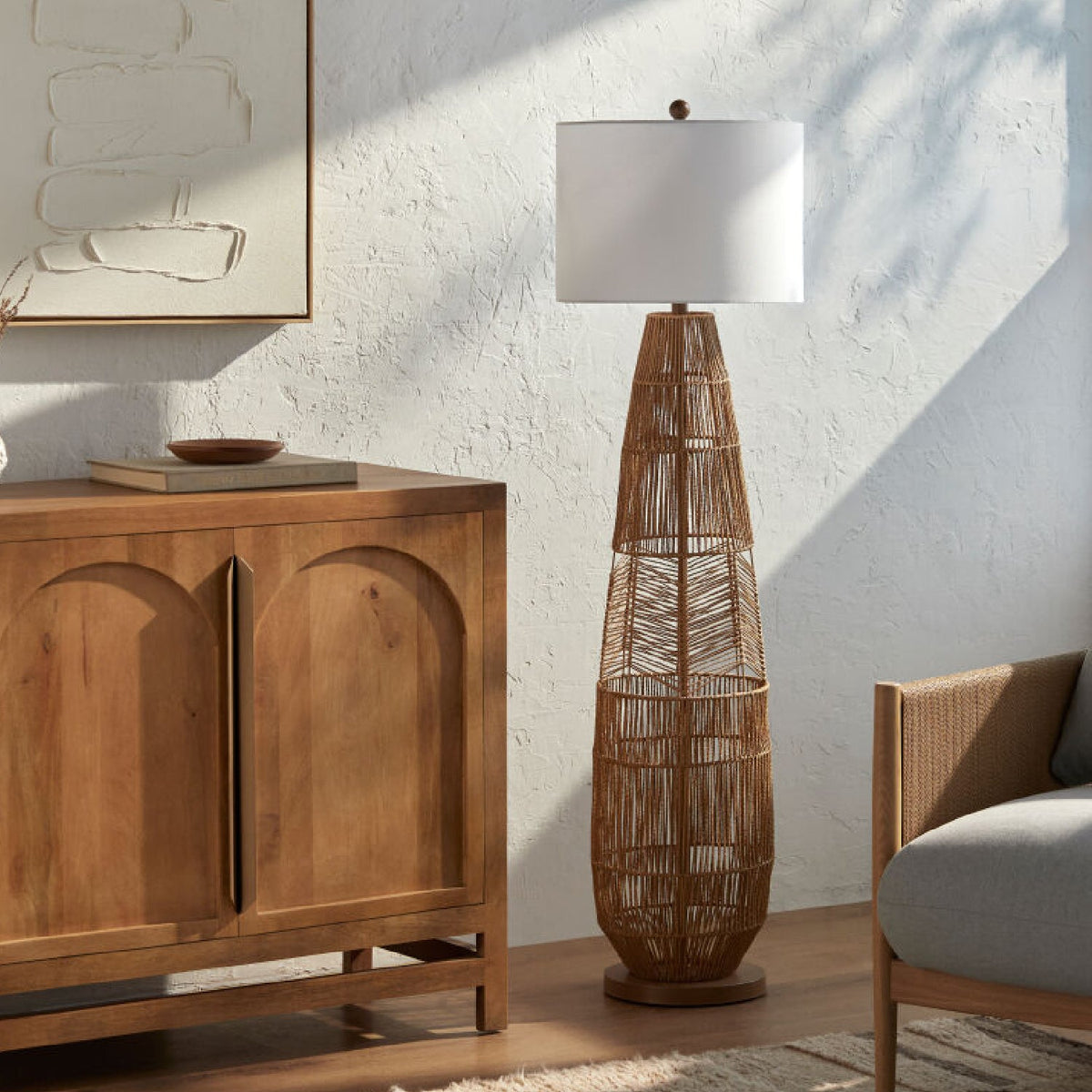 Modern European furniture - Natural Rattan Accent Floor Lamp - www.oroa.com