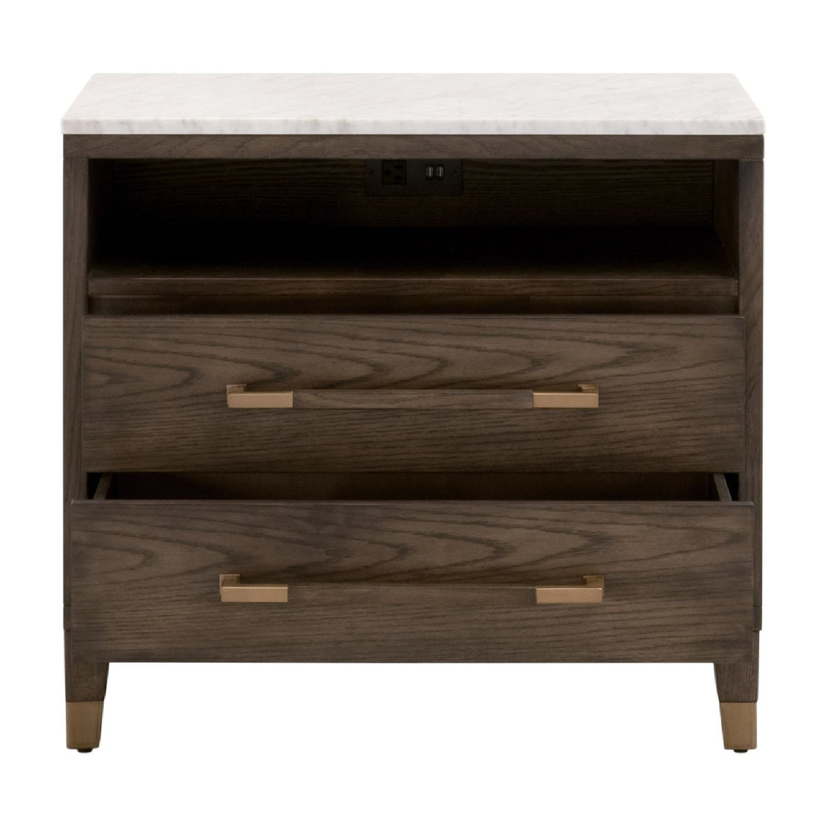 Marble Top Oak 2-Drawer Nightstand | Living Essentials Cambria