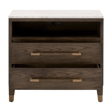 Marble Top Oak 2-Drawer Nightstand | Living Essentials Cambria