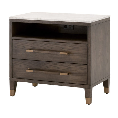 Marble Top Oak 2-Drawer Nightstand | Living Essentials Cambria