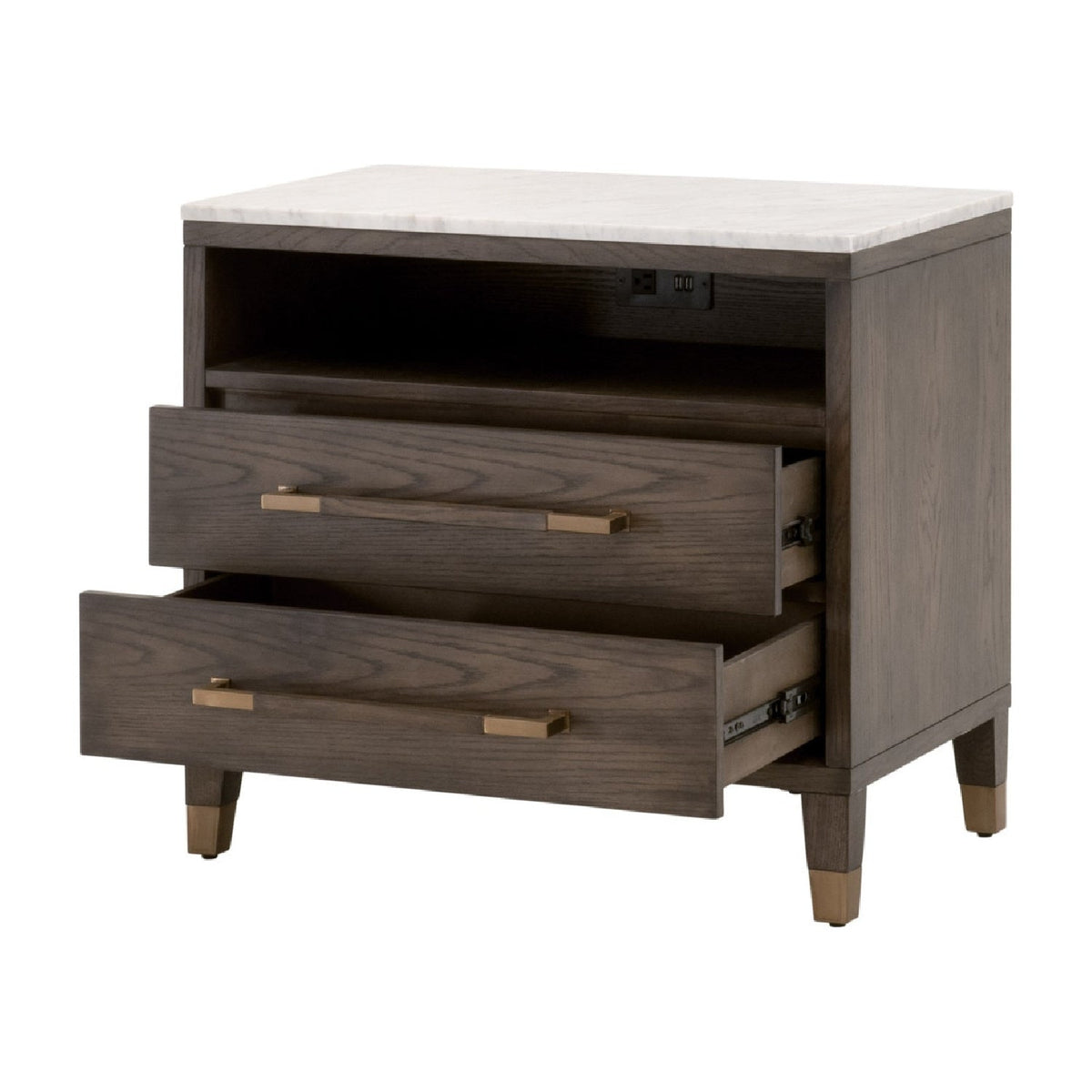 Marble Top Oak 2-Drawer Nightstand | Living Essentials Cambria