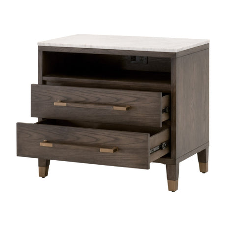 Marble Top Oak 2-Drawer Nightstand | Living Essentials Cambria