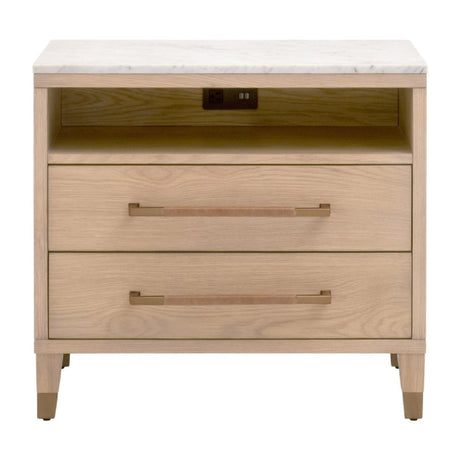 Marble Top Oak 2-Drawer Nightstand | Living Essentials Cambria