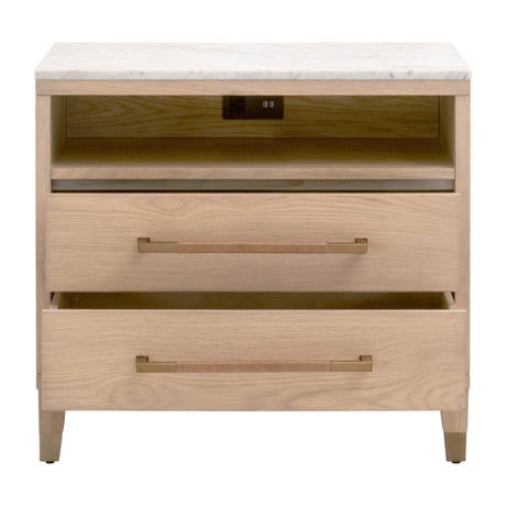 Marble Top Oak 2-Drawer Nightstand | Living Essentials Cambria