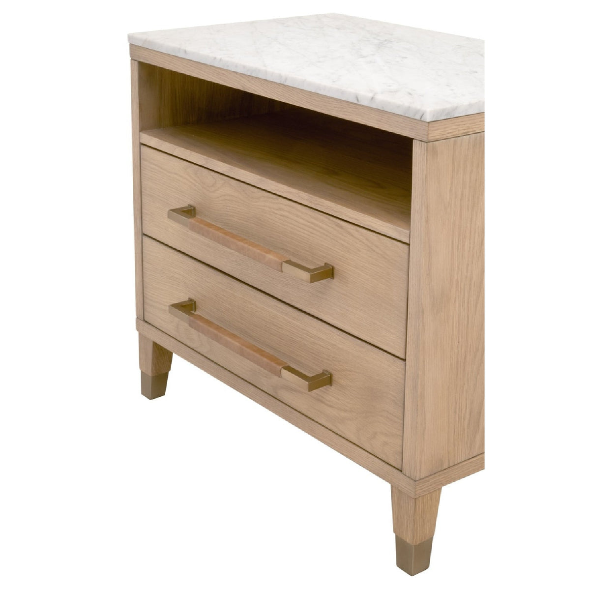 Marble Top Oak 2-Drawer Nightstand | Living Essentials Cambria