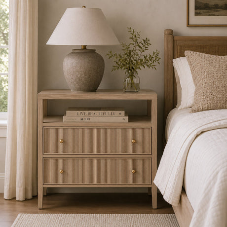2-Drawer Oak Nightstand L | Living Essentials Highland