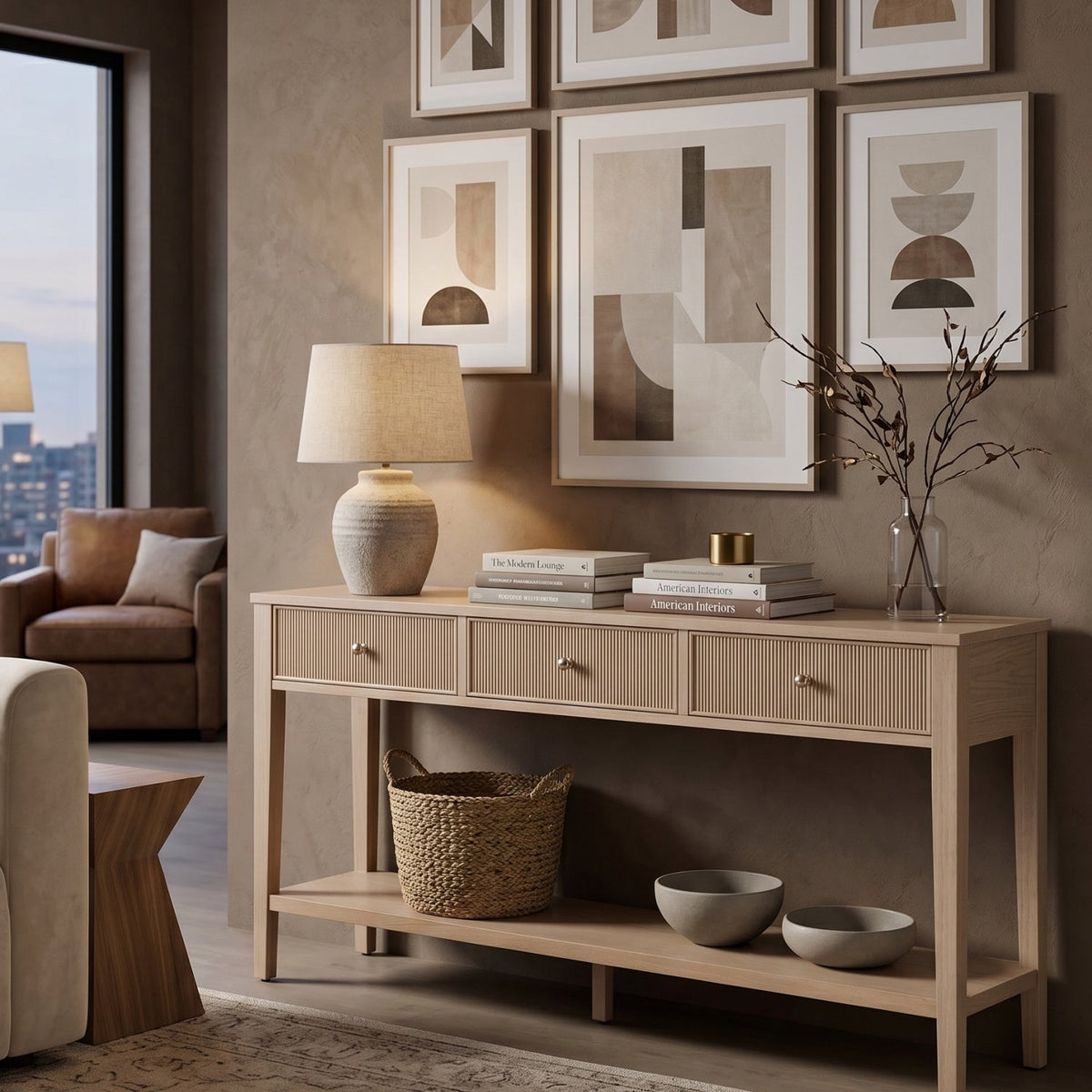 Modern European furniture - Natural Oak 3-Drawer Console Table - www.oroa.com