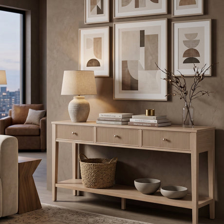 Modern European furniture - Natural Oak 3-Drawer Console Table - www.oroa.com