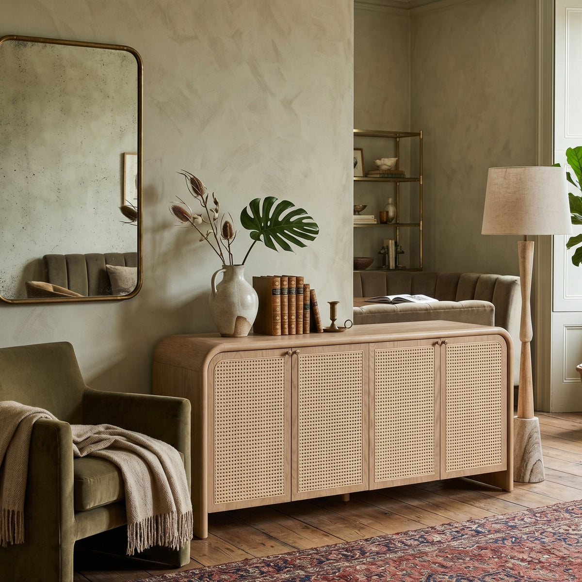 Modern European furniture - Oak Framed Cane 4-Door Sideboard - www.oroa.com