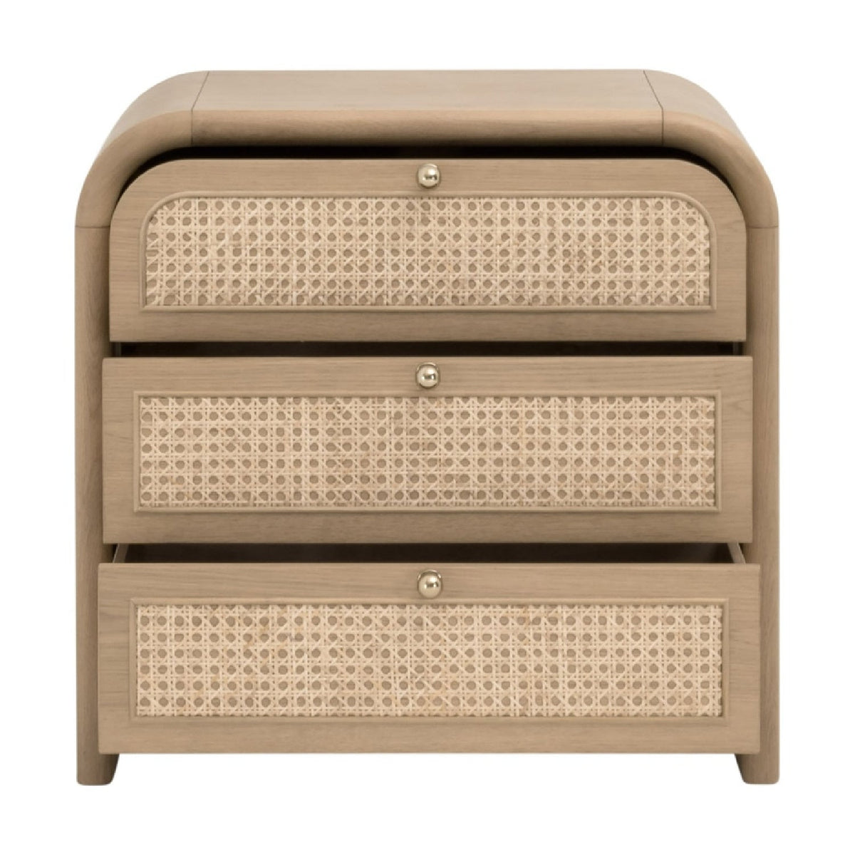 Modern European furniture - Oak Framed Cane 3-Drawer Nightstand - www.oroa.com