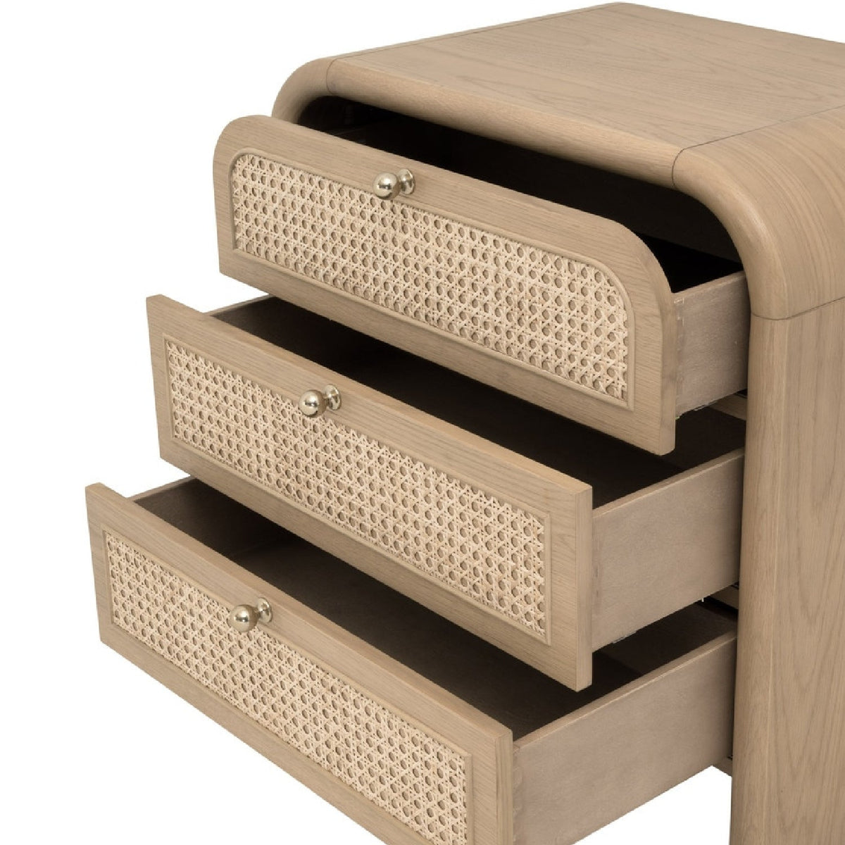 Modern European furniture - Oak Framed Cane 3-Drawer Nightstand - www.oroa.com