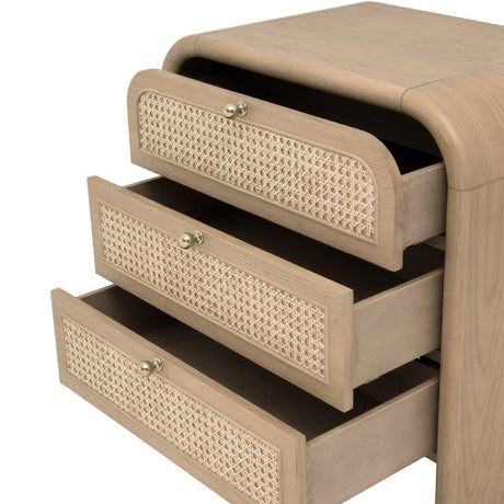 Modern European furniture - Oak Framed Cane 3-Drawer Nightstand - www.oroa.com