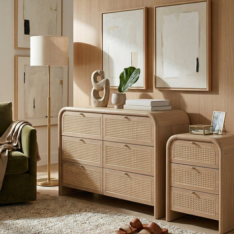 Modern European furniture - Oak Framed Cane 3-Drawer Nightstand - www.oroa.com
