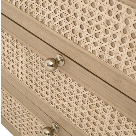 Modern European furniture - Oak Framed Cane 3-Drawer Nightstand - www.oroa.com