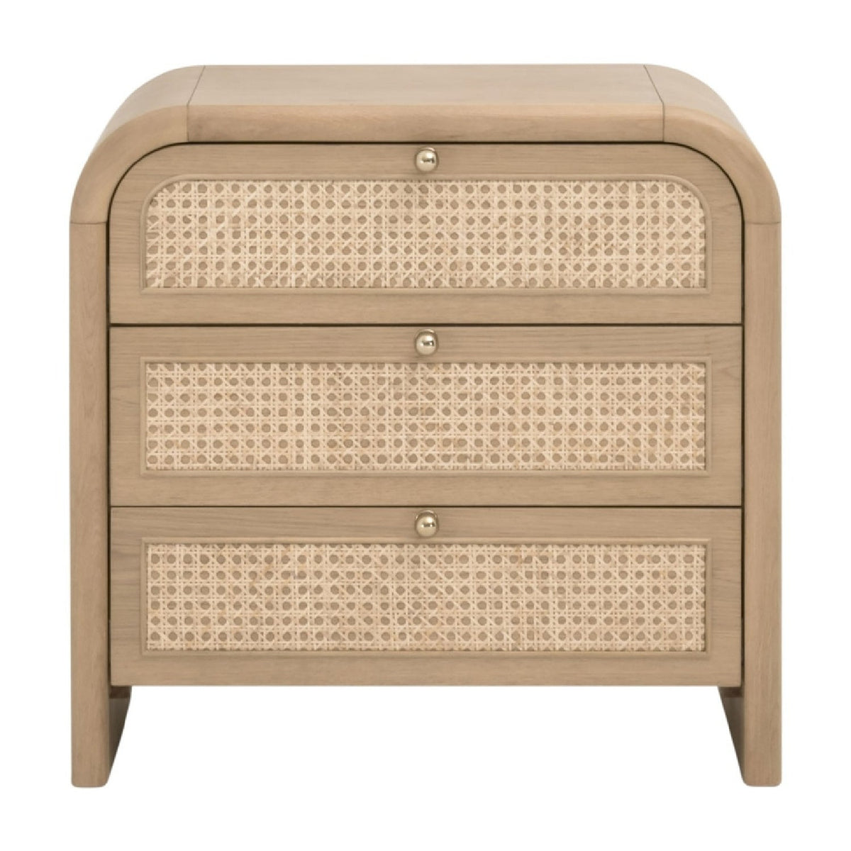 Modern European furniture - Oak Framed Cane 3-Drawer Nightstand - www.oroa.com