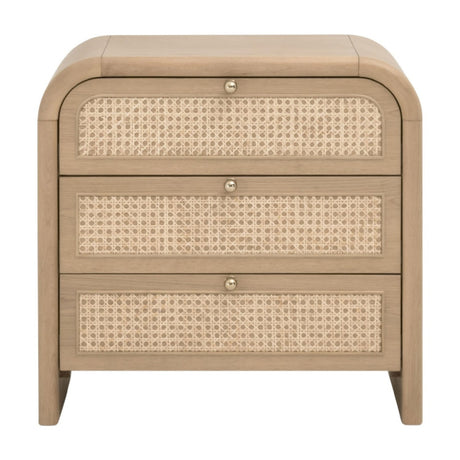 Modern European furniture - Oak Framed Cane 3-Drawer Nightstand - www.oroa.com