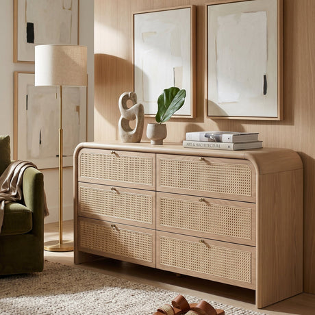 Modern European furniture - Oak Framed Cane 6-Drawer Dresser - www.oroa.com