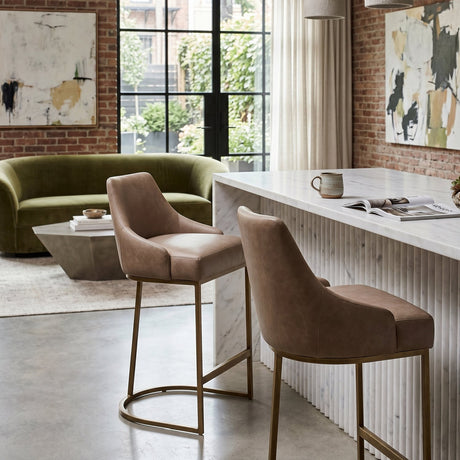 Modern European furniture - Brown Vegan Leather Counter Stools (2) - www.oroa.com