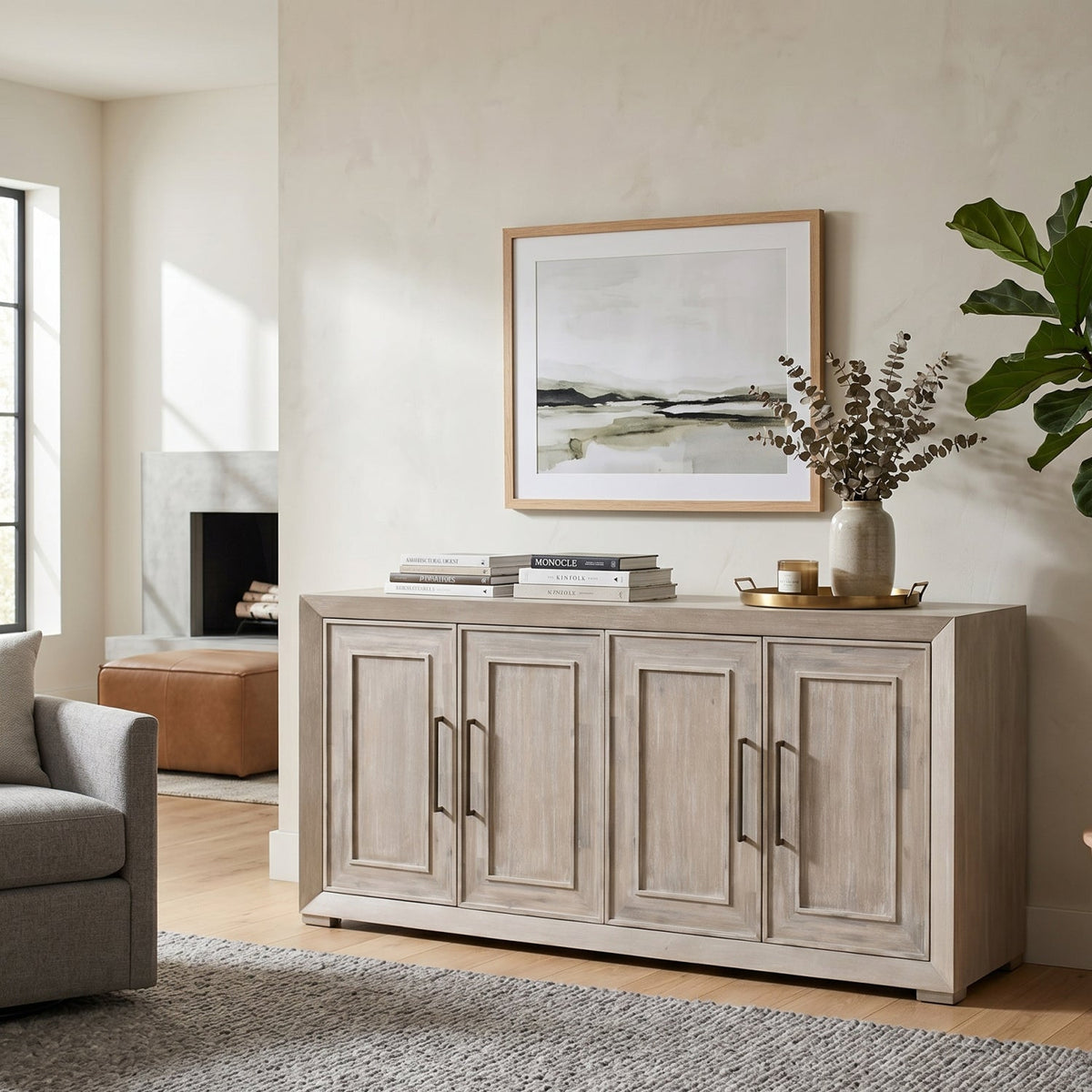 Modern European furniture - 4-Door Acacia Media Sideboard - www.oroa.com