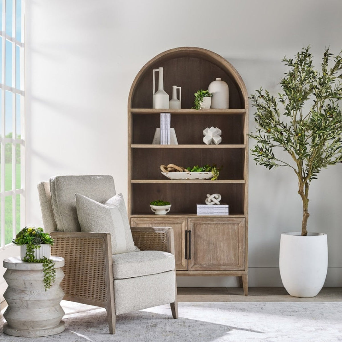 Modern European furniture - Gray Acacia Arched Bookcase - www.oroa.com