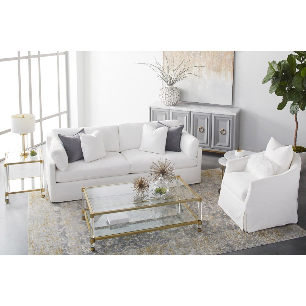 Modern European furniture - Brass Framed Glass Coffee Table - www.oroa.com