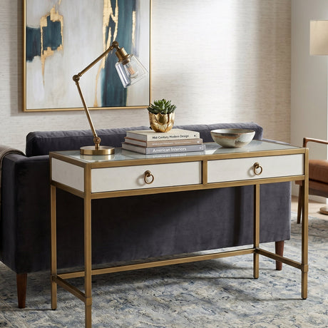 Modern European furniture - White Shagreen 2-Drawer Desk - www.oroa.com