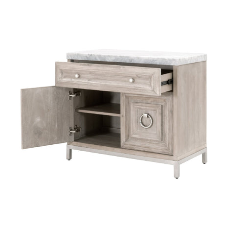 Modern European furniture - Marble Topped Acacia Media Cabinet - www.oroa.com