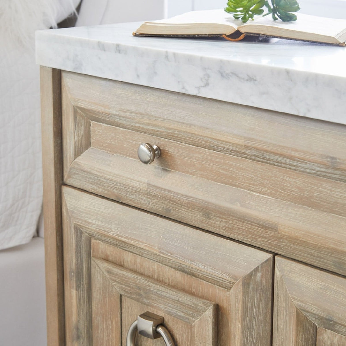 Modern European furniture - Marble Topped Acacia Media Cabinet - www.oroa.com
